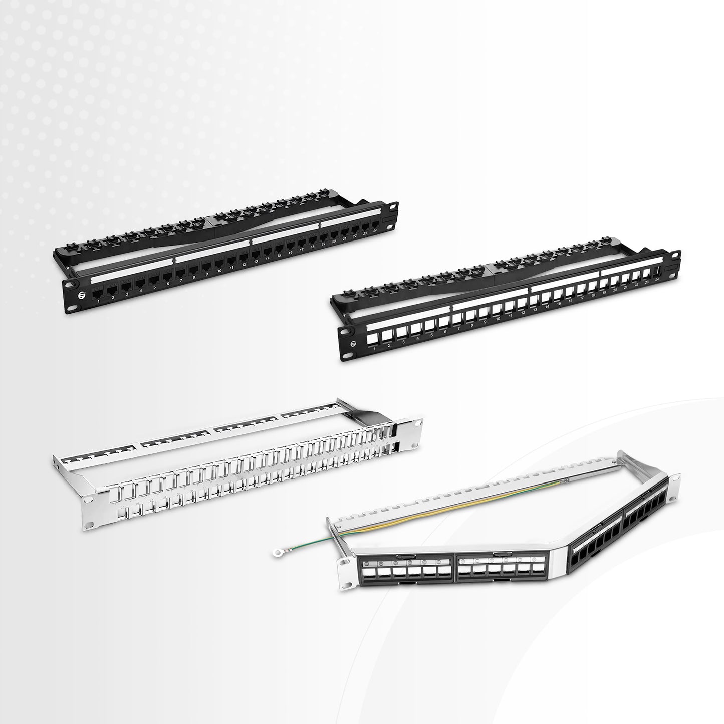 Cat5e Coupler Patch Panel, 24-Port, 1RU, Cable Management Bar Included