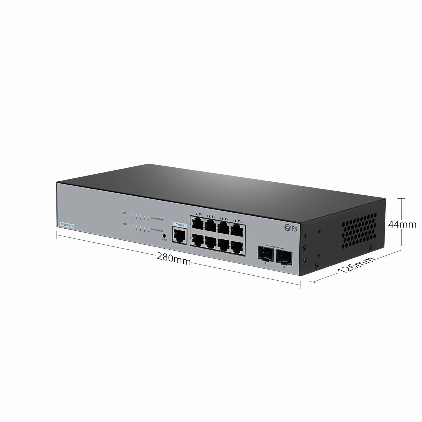 S2805S-8TF, 8-Port Gigabit Ethernet L2 Smart Managed Switch, 8 x Gigabit RJ45, with 2 x 1Gb SFP Uplinks, Fanless