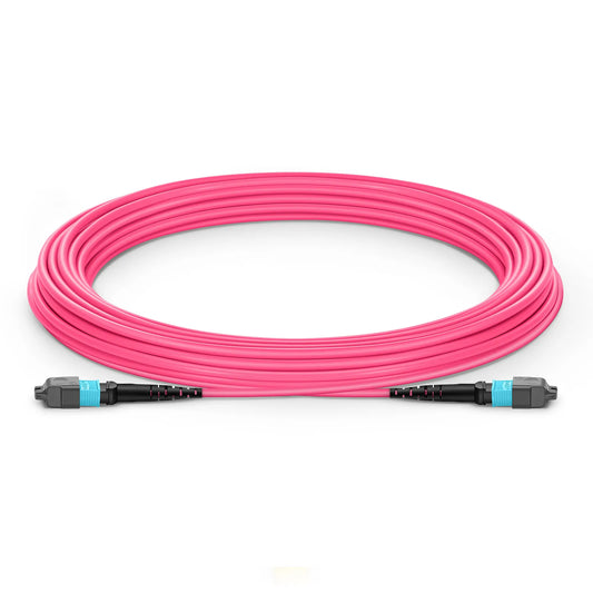 25m (82ft) MTP® Jumper, MTP®-12 UPC (Female) to MTP®-12 UPC (Female), 12 Fibers, Multimode (OM4), Plenum (OFNP), 0.35dB Max, Type B, Magenta