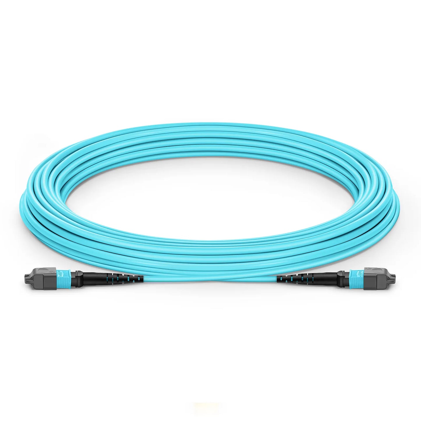 10m (33ft) MTP® Jumper, MTP®-12 UPC (Female) to MTP®-12 UPC (Female), 12 Fibers, Multimode (OM3), Plenum (OFNP), 0.35dB Max, Type A, Aqua