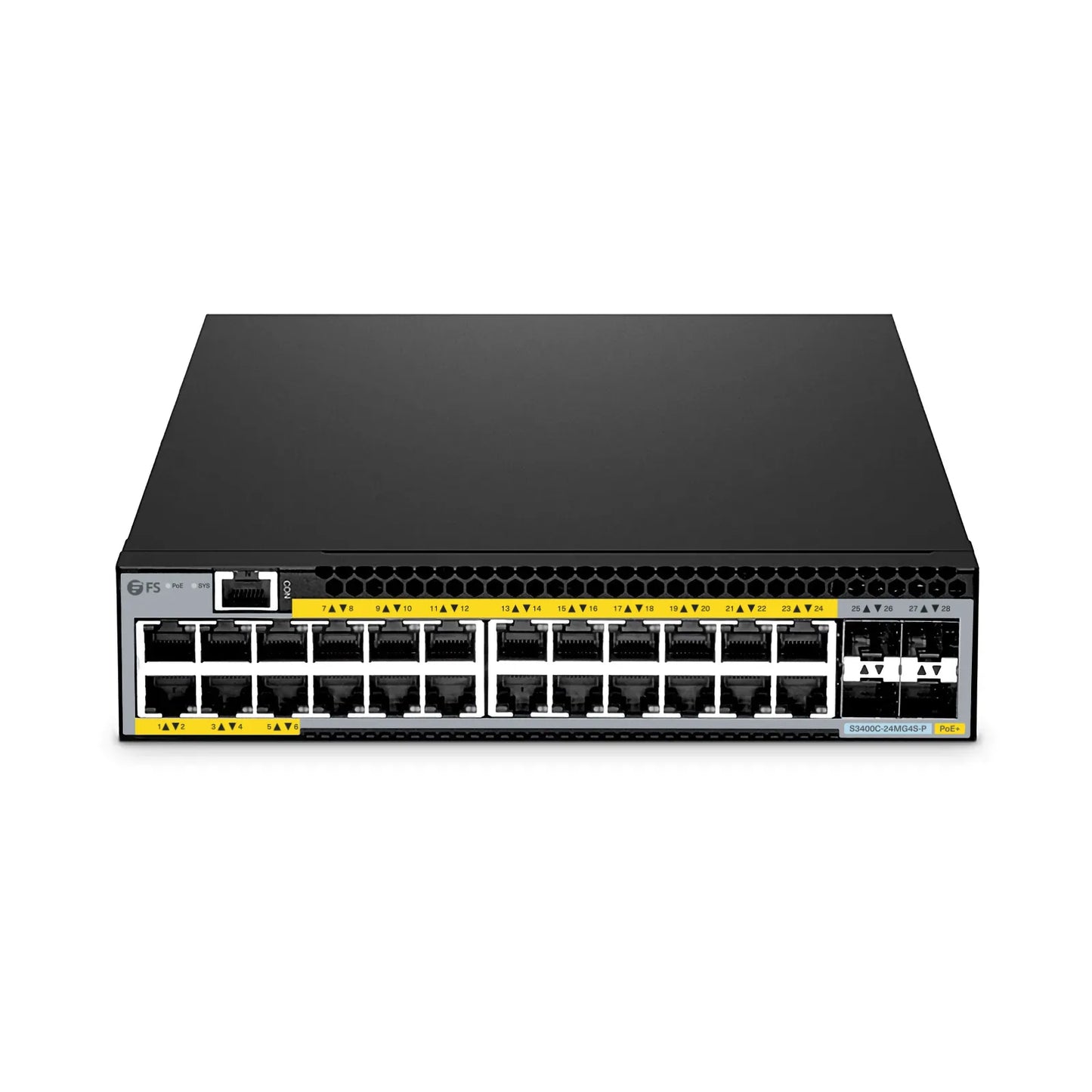 S3400C-24MG4S-P, 24-Port Ethernet L2+ PoE+ Switch, 24 x 2.5GBASE-T/Multi-Gigabit, with 4 x 10Gb SFP+ Uplinks