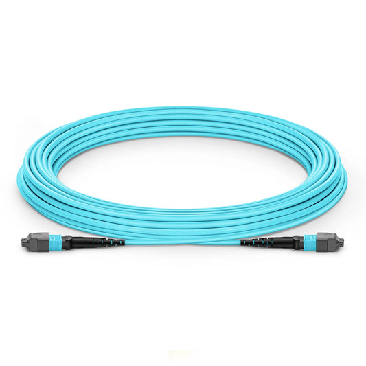 10m (33ft) MTP® Jumper, MTP®-12 UPC (Female) to MTP®-12 UPC (Female), 12 Fibers, Multimode (OM3), Plenum (OFNP), 0.35dB Max, Type A, Aqua