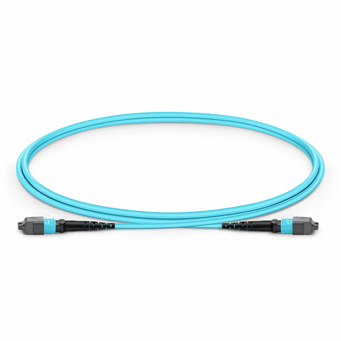 1m (3ft) MTP® Jumper, MTP®-12 UPC (Female) to MTP®-12 UPC (Female), 12 Fibers, Multimode (OM3), Plenum (OFNP), 0.35dB Max, Type B, Aqua