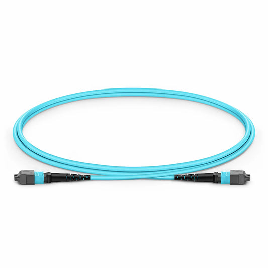 1m (3ft) MTP® Jumper, MTP®-12 UPC (Female) to MTP®-12 UPC (Female), 12 Fibers, Multimode (OM3), Plenum (OFNP), 0.35dB Max, Type B, Aqua