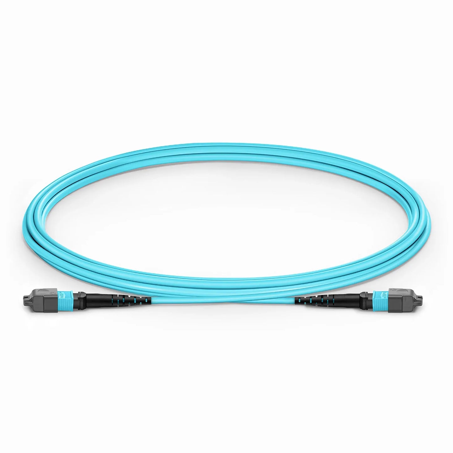 2m (7ft) MTP® Jumper, MTP®-12 UPC (Female) to MTP®-12 UPC (Female), 12 Fibers, Multimode (OM3), Plenum (OFNP), 0.35dB Max, Type B, Aqua