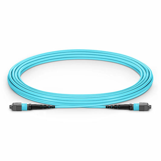 7m (23ft) MTP® Jumper, MTP®-12 UPC (Female) to MTP®-12 UPC (Female), 12 Fibers, Multimode (OM3), Plenum (OFNP), 0.35dB Max, Type A, Aqua