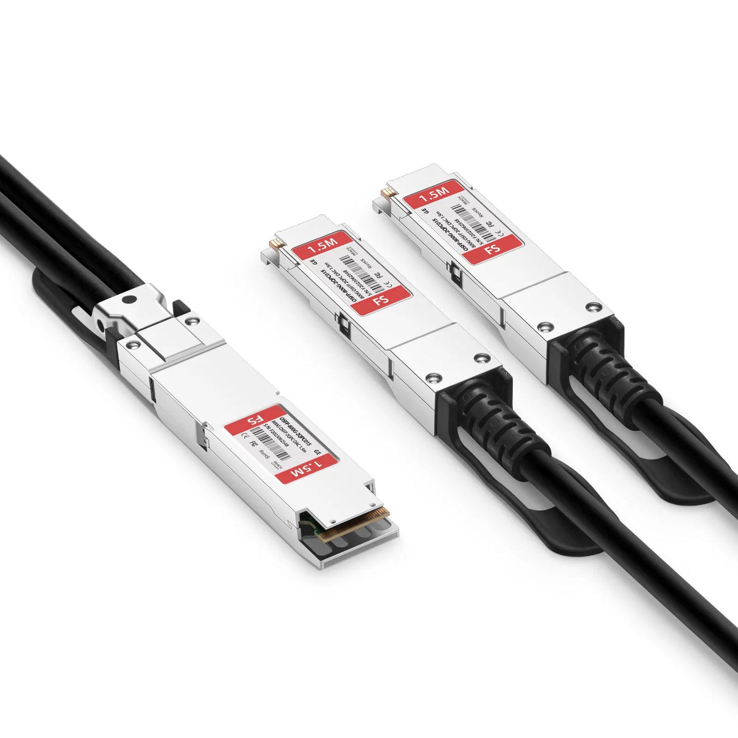 1.5m (5ft) Generic Compatible 800G OSFP 8 x 100G PAM4 Finned Top to 2 x 400G QSFP112 4 x 100G PAM4 Passive Direct Attach Copper Breakout Cable