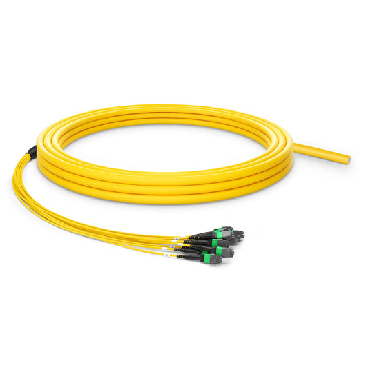 30m (98ft) MTP® Pigtail Trunk Cable, MTP-12® APC (Male) to Unterminated, 144 Fibers, Single Mode (OS2), LSZH, 0.35dB Max, Double Jacket, Yellow