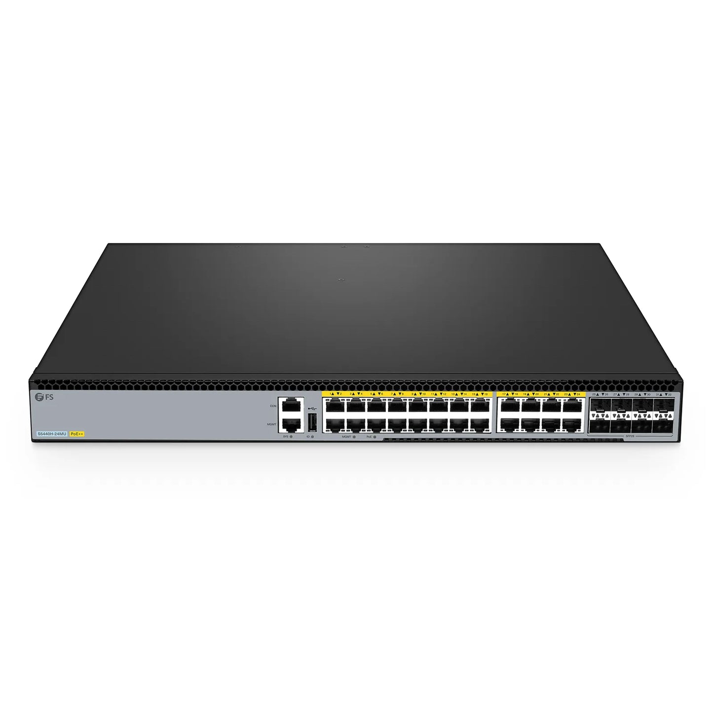 S5440H-24MU, 24-Port Gigabit Ethernet L3 PoE++ Switch, 16 x 2.5Gb PoE++, 8 x 10Gb PoE++ Ports @1000W, with 8 x 25Gb SFP28 Uplinks, Support EVPN-VXLAN & MLAG