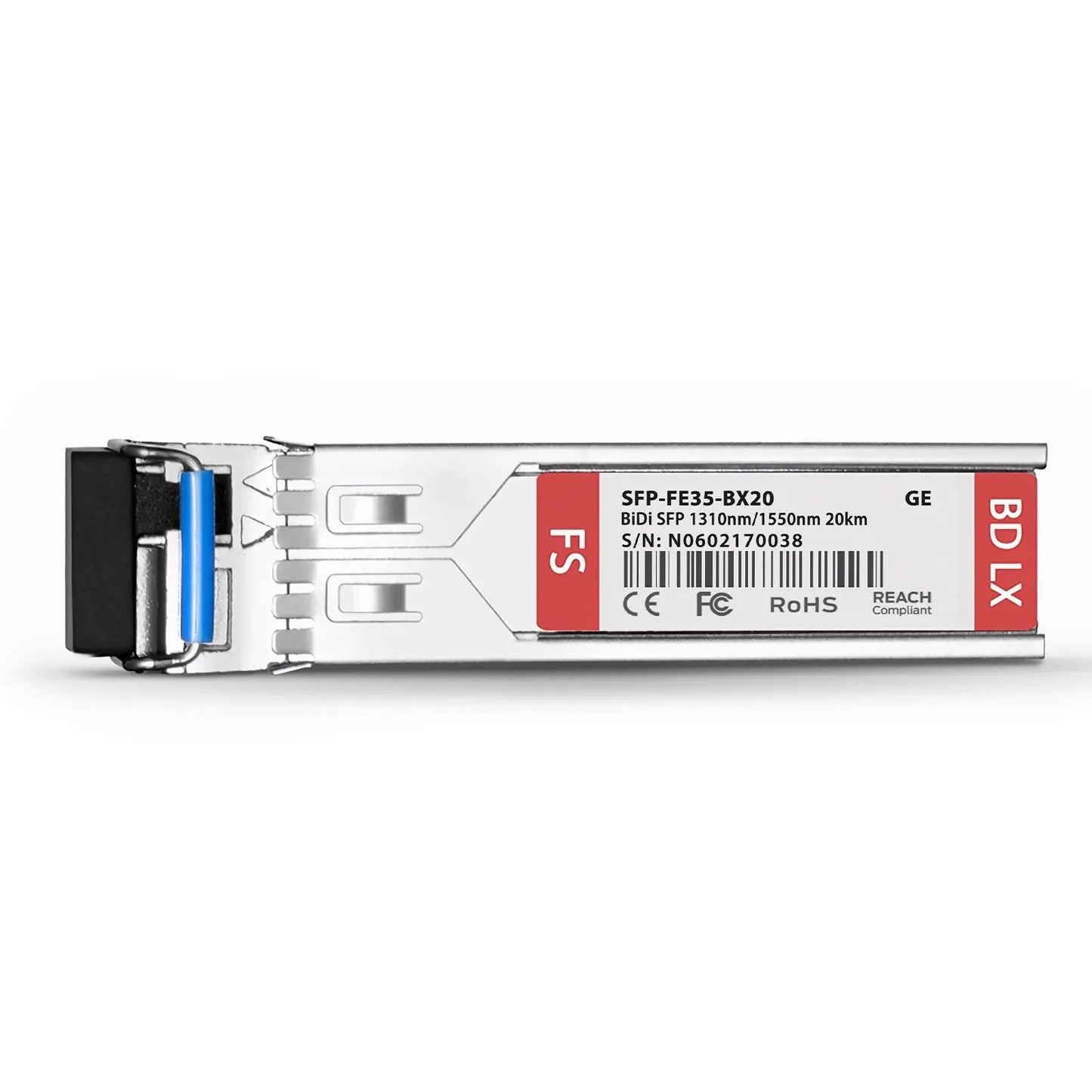 Generic Compatible 100BASE-BX-U SFP BiDi 1310nm-TX/1550nm-RX 20km DOM Simplex LC SMF Optical Transceiver Module