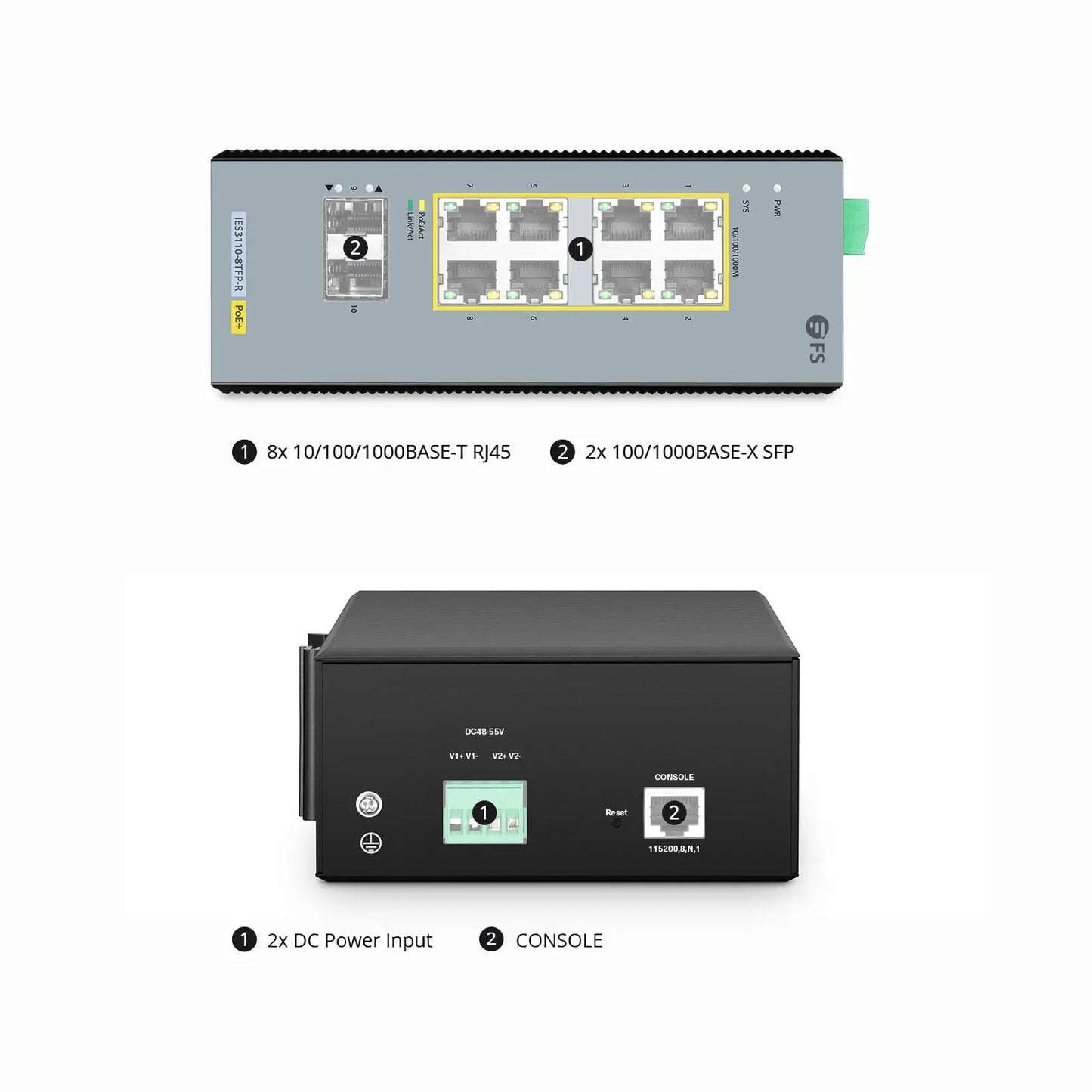 IES3110-8TFP-R, 8-Port Gigabit Ethernet L2+ Managed Industrial PoE+ Switch, 8 x PoE+ Ports @240W, with 2 x 1Gb SFP, Wide-Temp