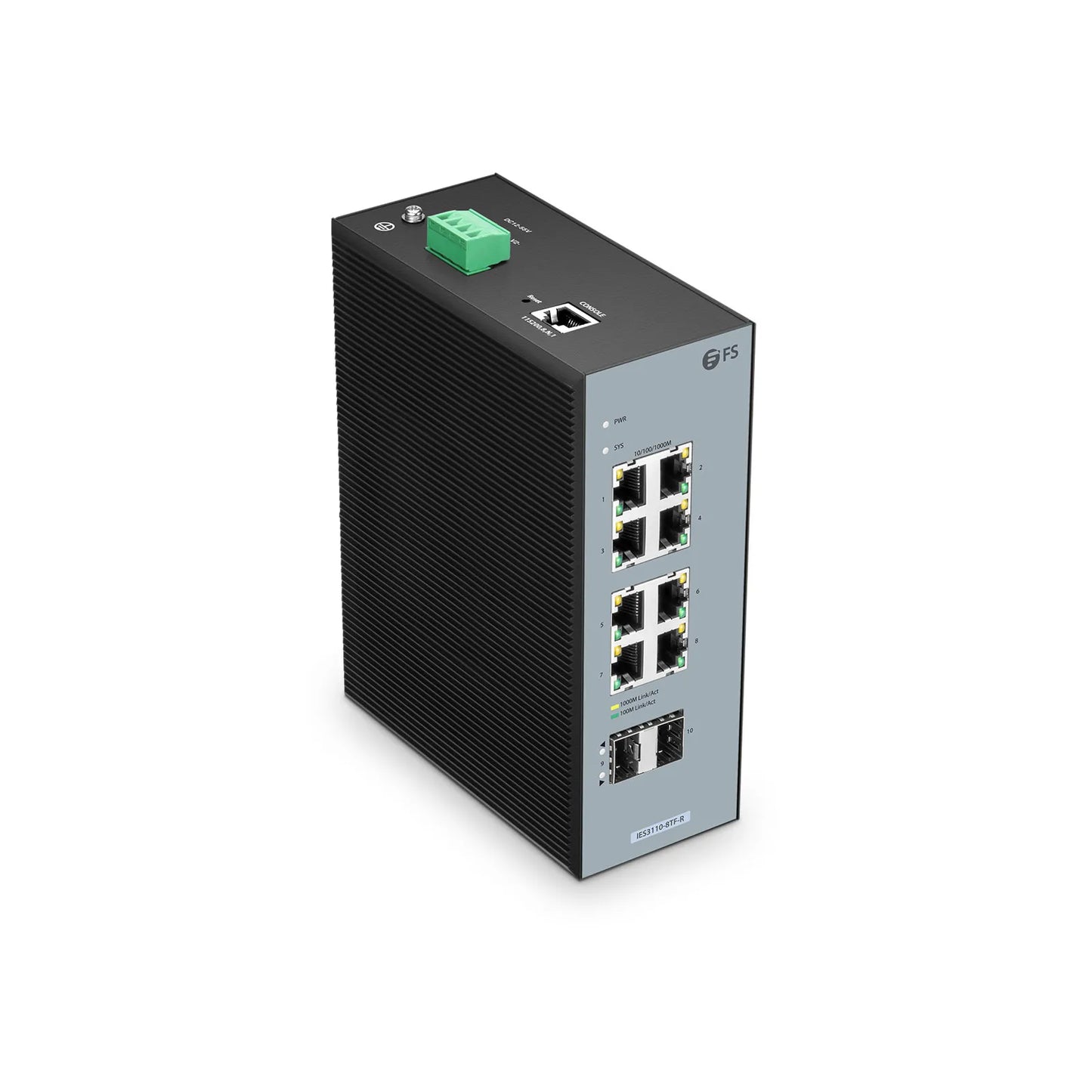 IES3110-8TF-R, 8-Port Gigabit Ethernet L2+ Managed Industrial Switch, 8 x 10/100/1000BASE-T, with 2 x 1Gb SFP, -40 to 75°C Operating Temperature
