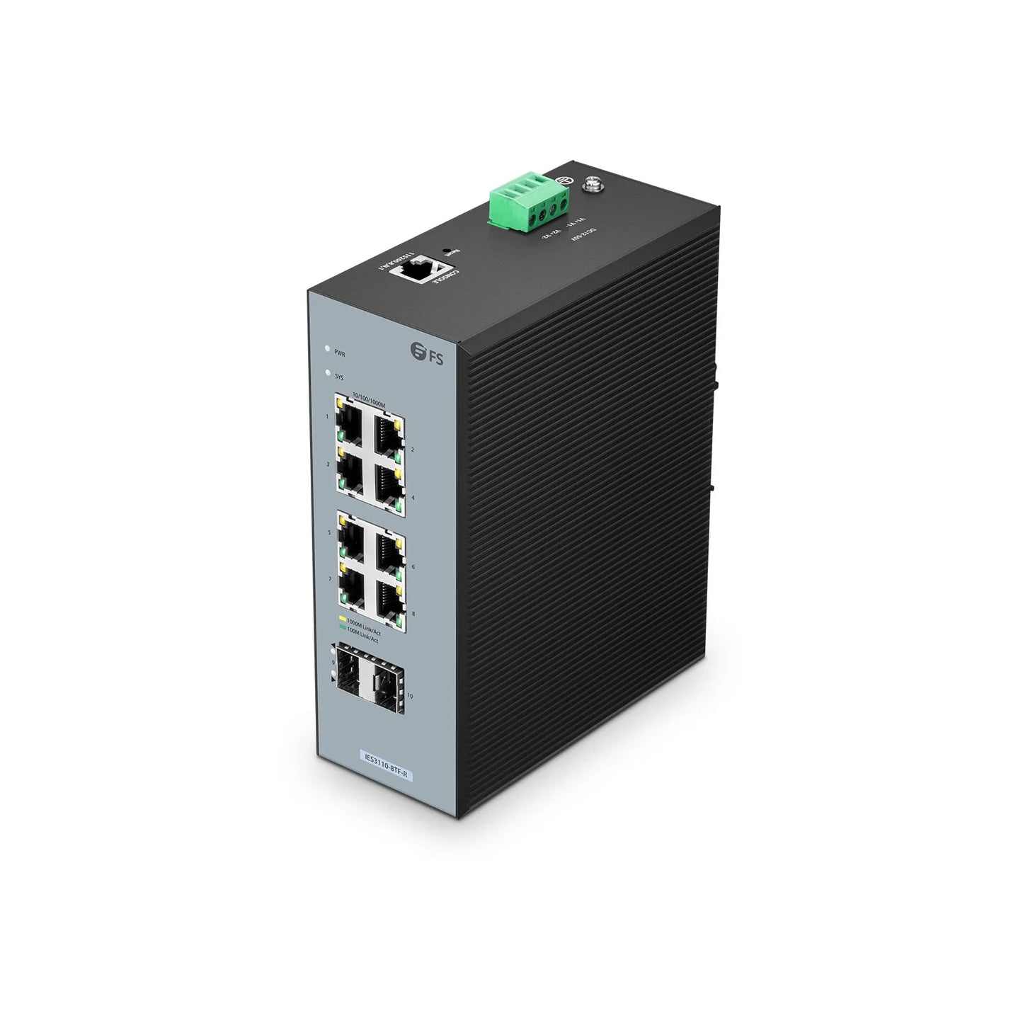 IES3110-8TF-R, 8-Port Gigabit Ethernet L2+ Managed Industrial Switch, 8 x 10/100/1000BASE-T, with 2 x 1Gb SFP, -40 to 75°C Operating Temperature