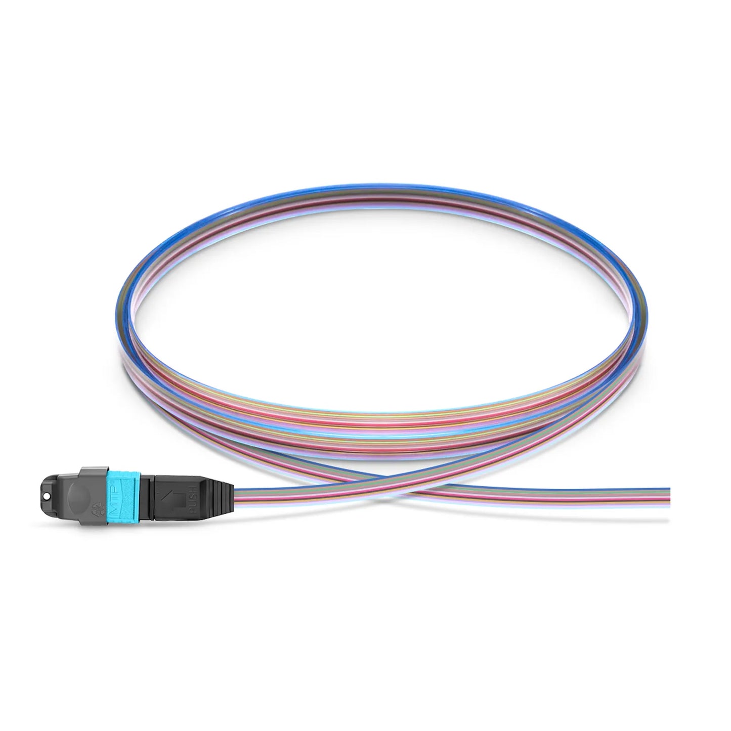 1m (3ft) MTP® Fiber Pigtail, MTP-12® UPC (Male) to Unterminated, 12 Fibers, Multimode (OM4), Unjacketed, 12-Color