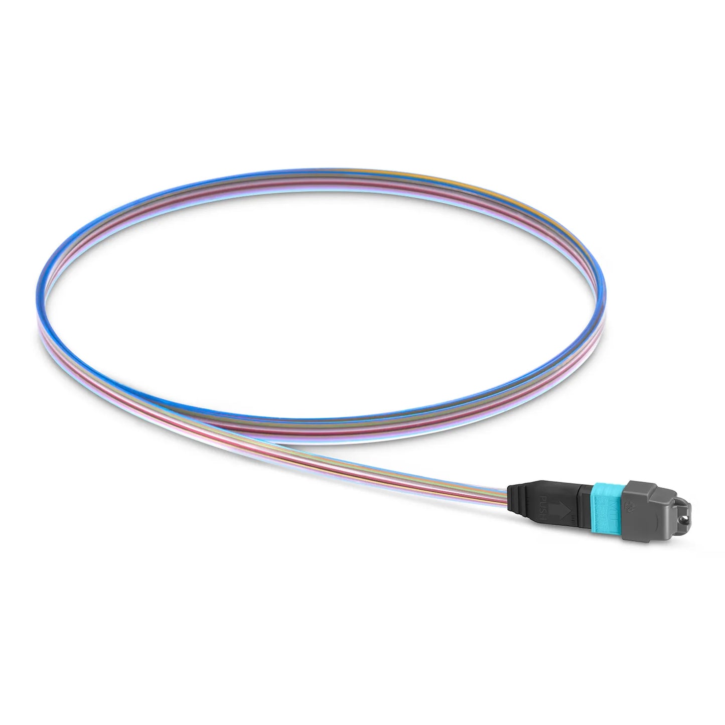 1m (3ft) MTP® Fiber Pigtail, MTP-12® UPC (Male) to Unterminated, 12 Fibers, Multimode (OM4), Unjacketed, 12-Color