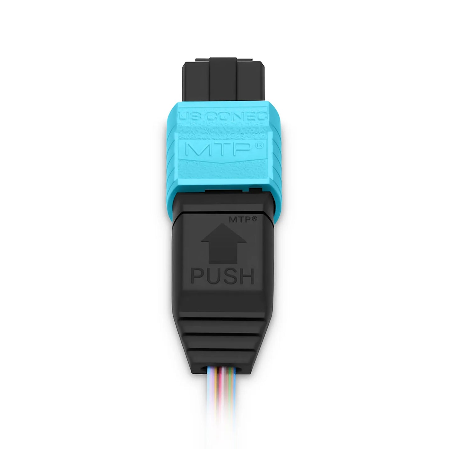 1m (3ft) MTP® Fiber Pigtail, MTP-12® UPC (Male) to Unterminated, 12 Fibers, Multimode (OM4), Unjacketed, 12-Color