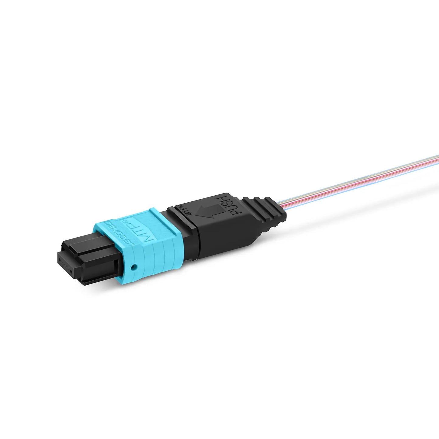 1m (3ft) MTP® Fiber Pigtail, MTP-12® UPC (Female) to Unterminated, 12 Fibers, Multimode (OM4), Unjacketed, 12-Color