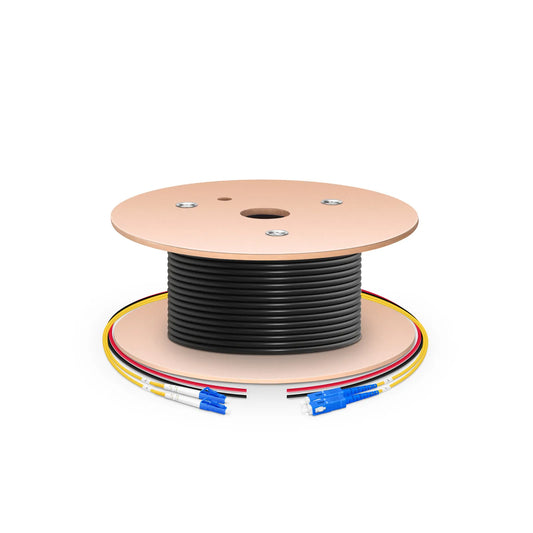 150m (492ft) Hybrid Fiber and Power Cable, Indoor, Plenum (OFNP), Single Mode (OS2), 2 Fibers, Tight-Buffered, LC UPC Simplex to SC UPC Simplex, 2 Conductors 12AWG