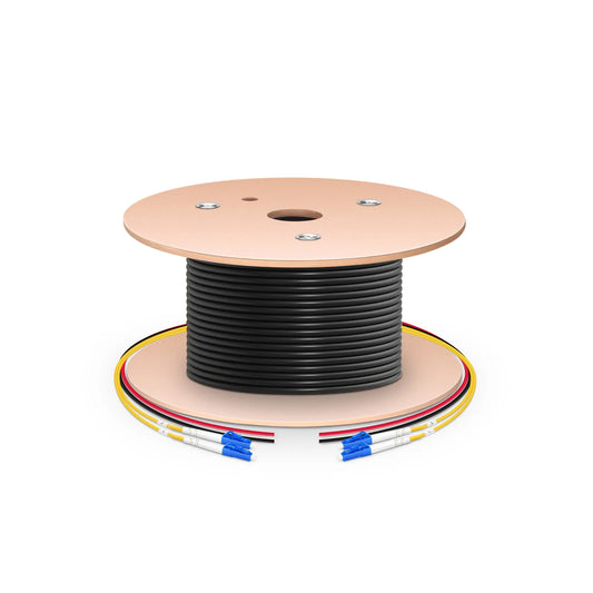 200m (656ft) Hybrid Fiber and Power Cable, Indoor, Plenum (OFNP), Single Mode (OS2), 2 Fibers, Tight-Buffered, LC UPC Simplex to LC UPC Simplex, 2 Conductors 17AWG