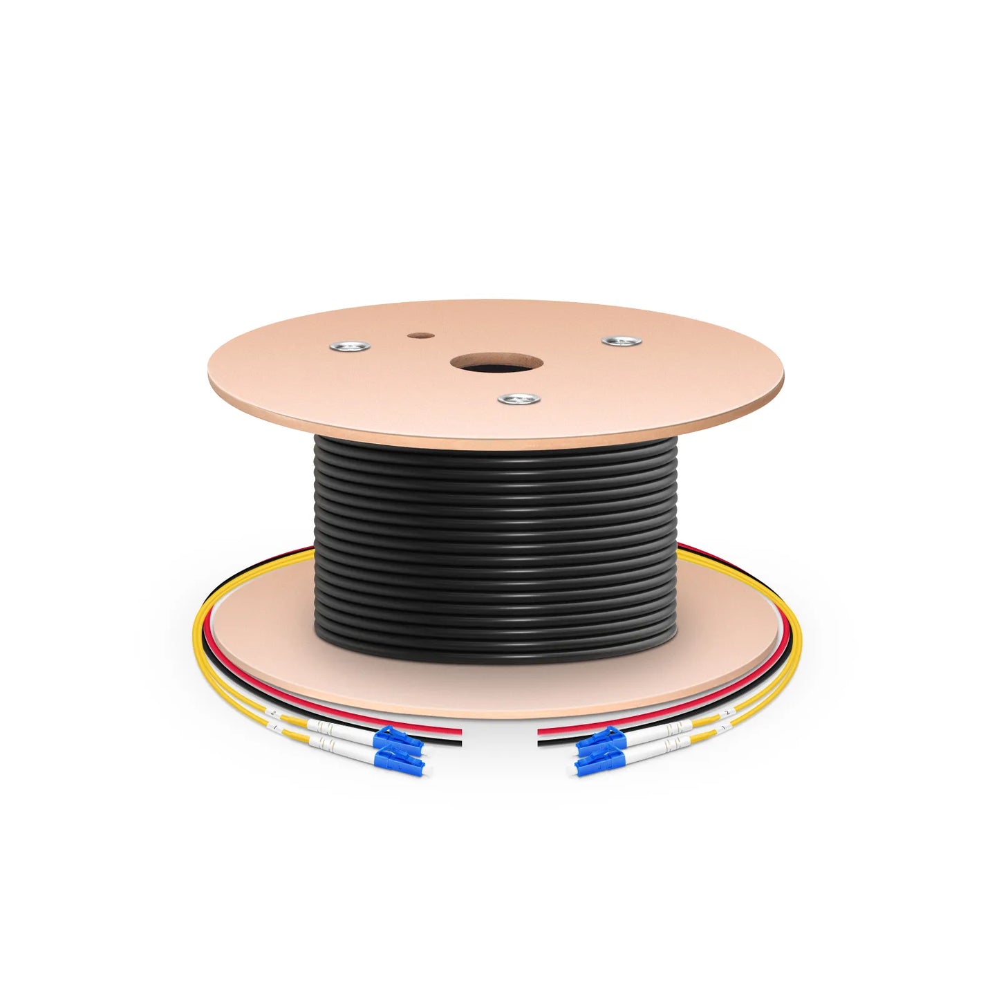 200m (656ft) Hybrid Fiber and Power Cable, Indoor, Plenum (OFNP), Single Mode (OS2), 2 Fibers, Tight-Buffered, LC UPC Simplex to LC UPC Simplex, 2 Conductors 12AWG