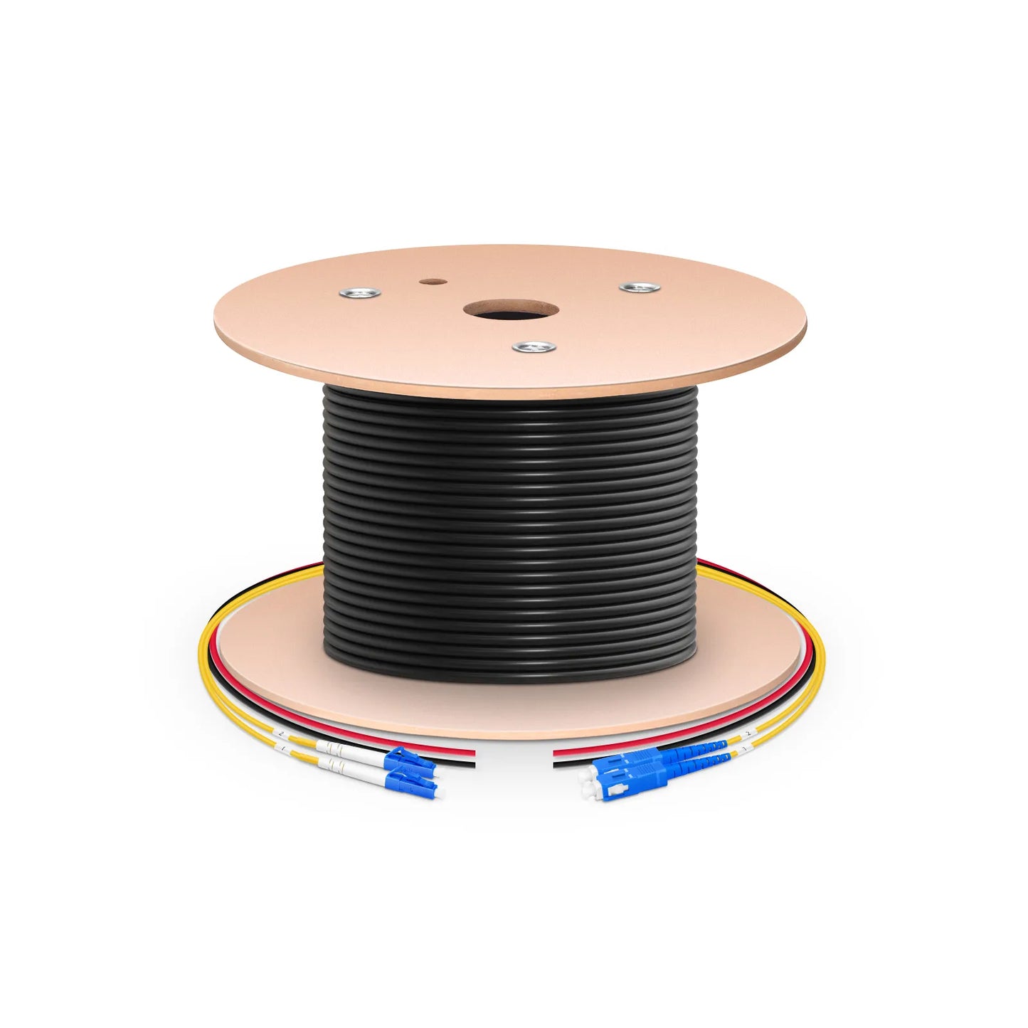 300m (984ft) Hybrid Fiber and Power Cable, Indoor, Plenum (OFNP), Single Mode (OS2), 2 Fibers, Tight-Buffered, LC UPC Simplex to SC UPC Simplex, 2 Conductors 17AWG
