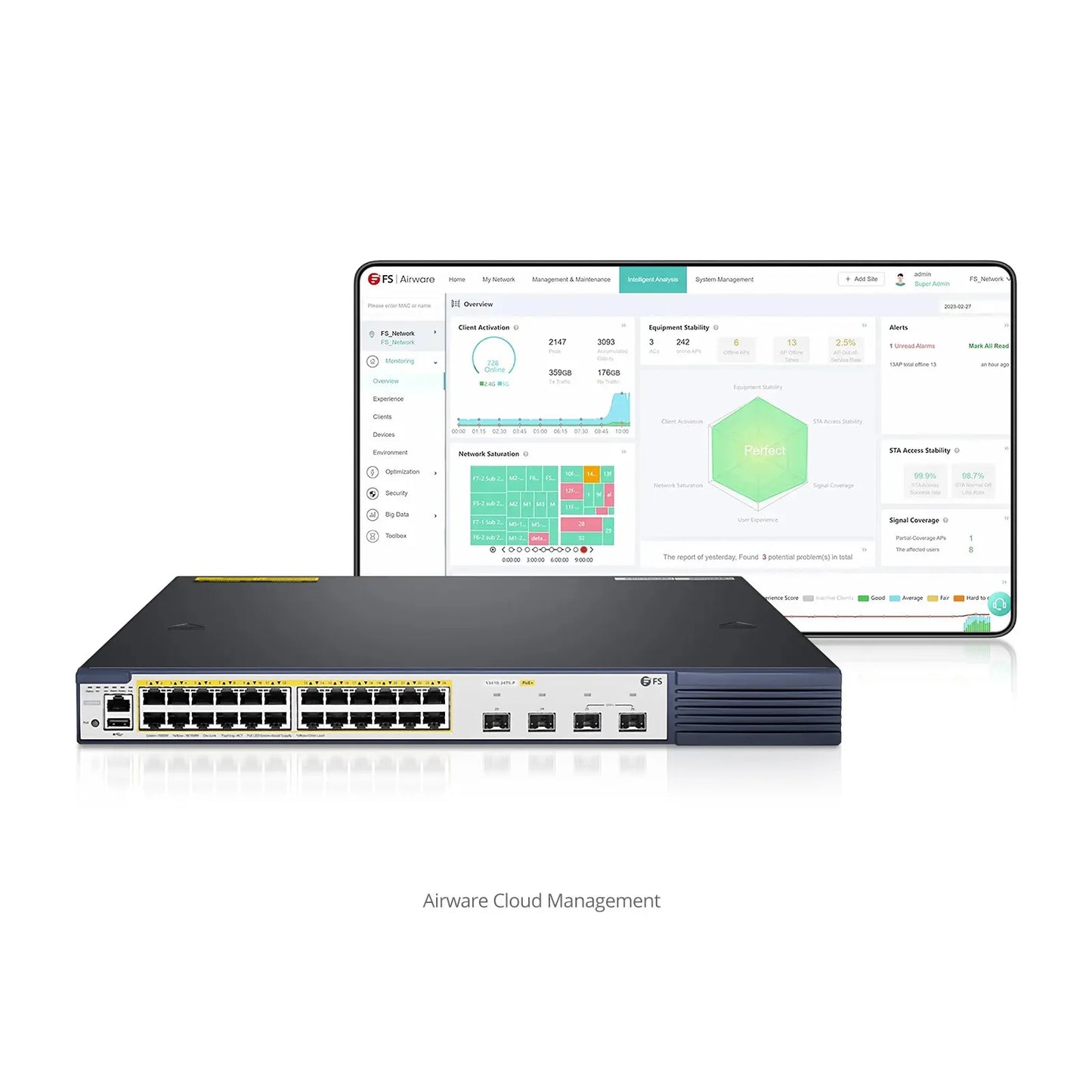 S3410-24TS-P, 24-Port Gigabit Ethernet L2+ PoE+ Switch, 24 x PoE+ Ports @740W, with 2 x 10Gb SFP+ Uplinks and 2 x Combo SFP Ports, Stackable Switch, Broadcom Chip