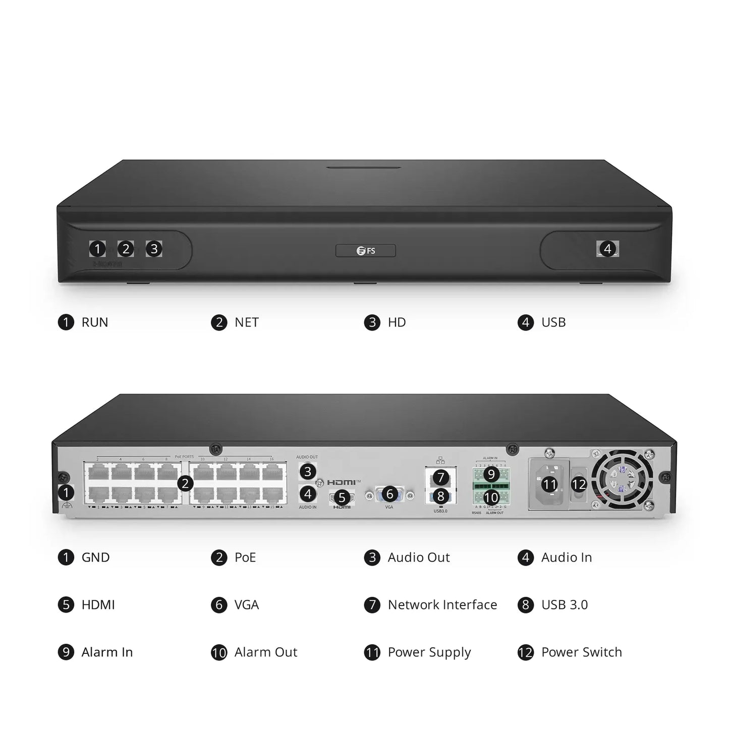 NVR302-32C-16P-I, 32-Channel 1U 16 PoE 16MP ＆ H.265 Decoding Format, Up to 2x 16TB Hard Drive (Not Included), Live View/Playback Network Video Recorder