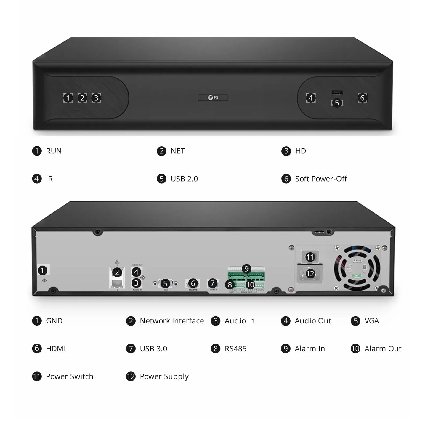 NVR308-64C, 64-Channel Network Video Recorder, Record 64CH 4K@30fps, Live View/Playback 4CH 4K@30fps, Supports up to 8x12TB Hard Drive (Not Included)
