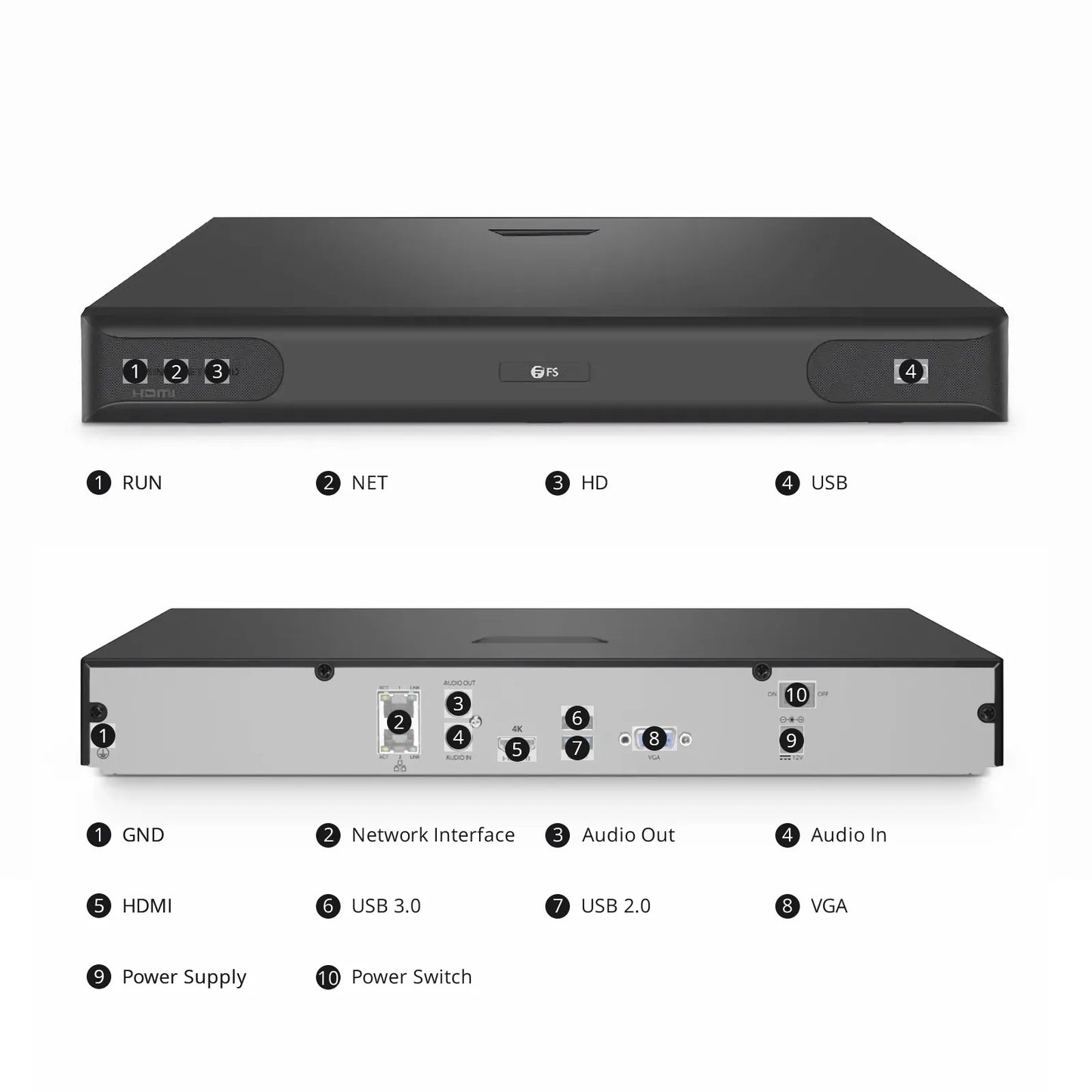 NVR102-9C, 9-Channel Network Video Recorder, Record 9CH 4K@30fps, Live View/Playback 2CH 4K@30fps, Supports up to 2x8TB Hard Drive (Not Included)