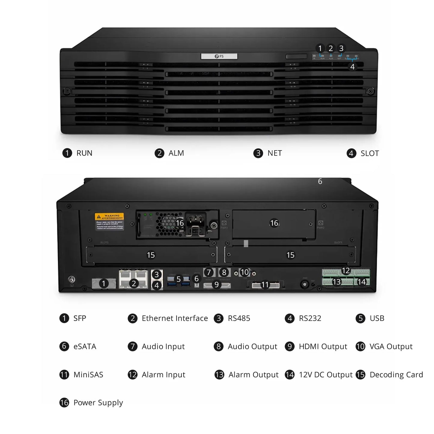 NVR716-128C, 128-Channel Network Video Recorder, Record 128CH 4K@30fps, Live View/Playback 4CH 4K@30fps, Supports up to 16x10TB Hard Drive (Not Included)