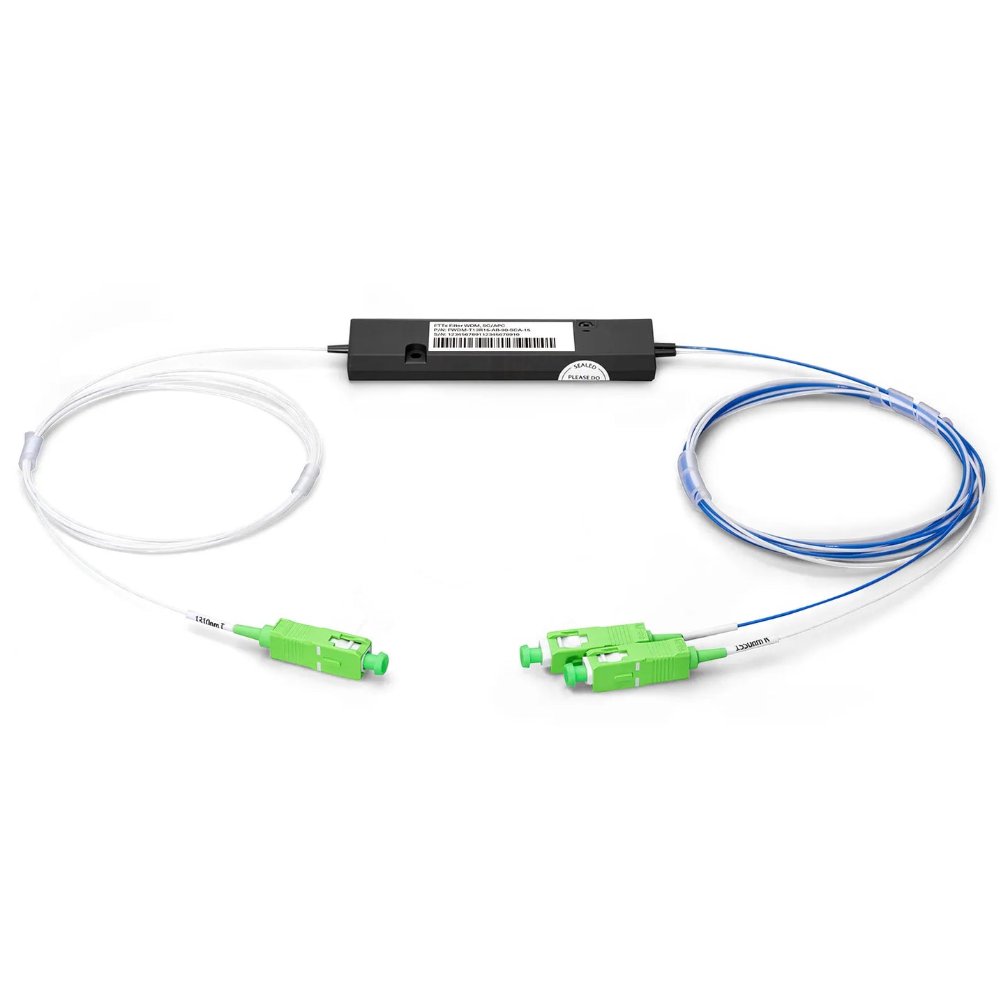 FWDM-T13R15-AB-90-SCA-15, T1310/R1550nm Filter Wavelength Division Multiplexer, ABS Module, SC/APC, 900μm, 1.5m