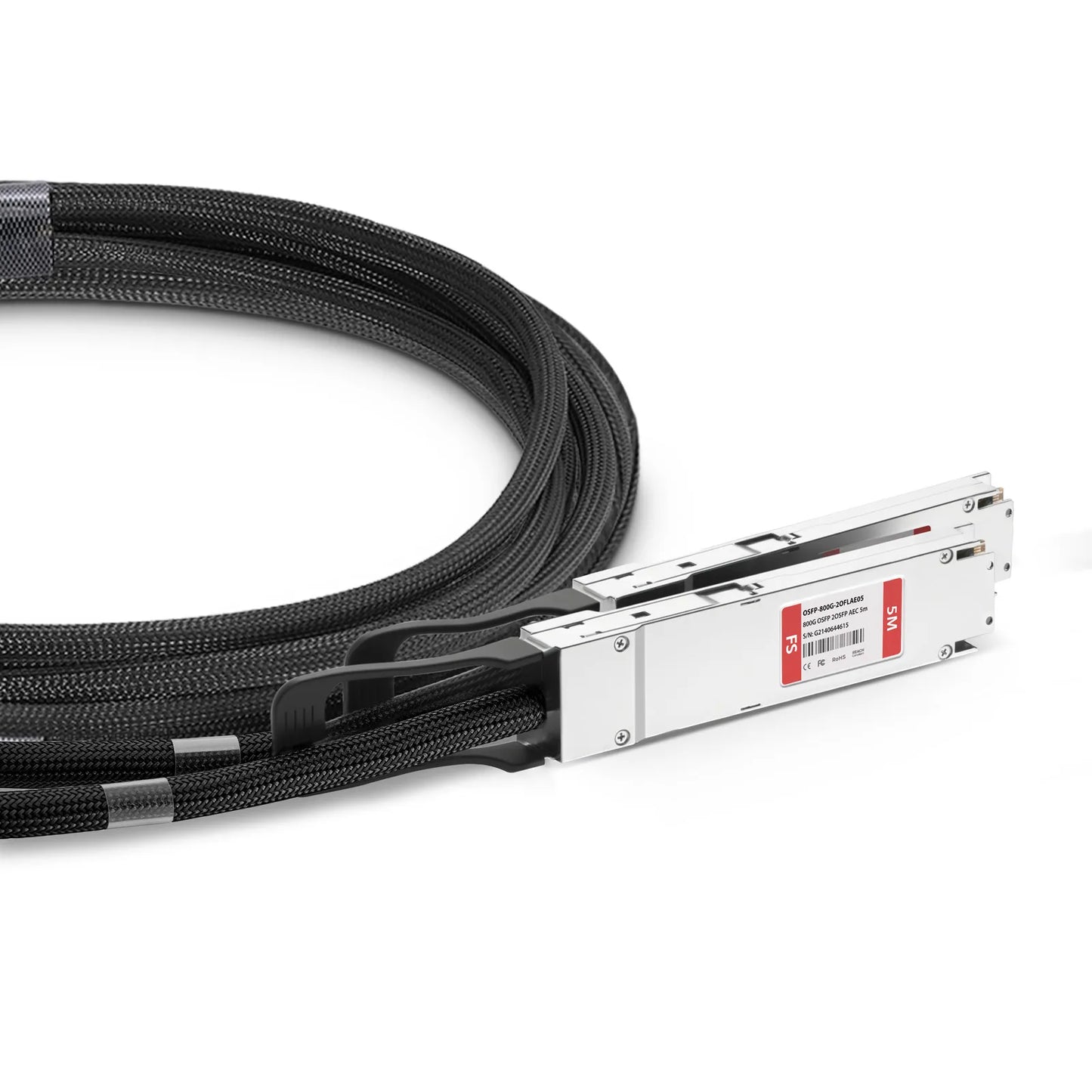 5m (16ft) Cisco Compatible 800G OSFP 8 x 100G PAM4 Finned Top to 2 x 400G OSFP 4 x 100G PAM4 Flat Top Active Electrical Copper Breakout Cable