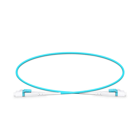0.5m (1.6ft) Fiber Patch Cable, 2 Fibers, LC UPC Duplex to LC UPC Duplex Flat Clip Uniboot, Multimode (OM4), Riser (OFNR), 2.0mm, Aqua