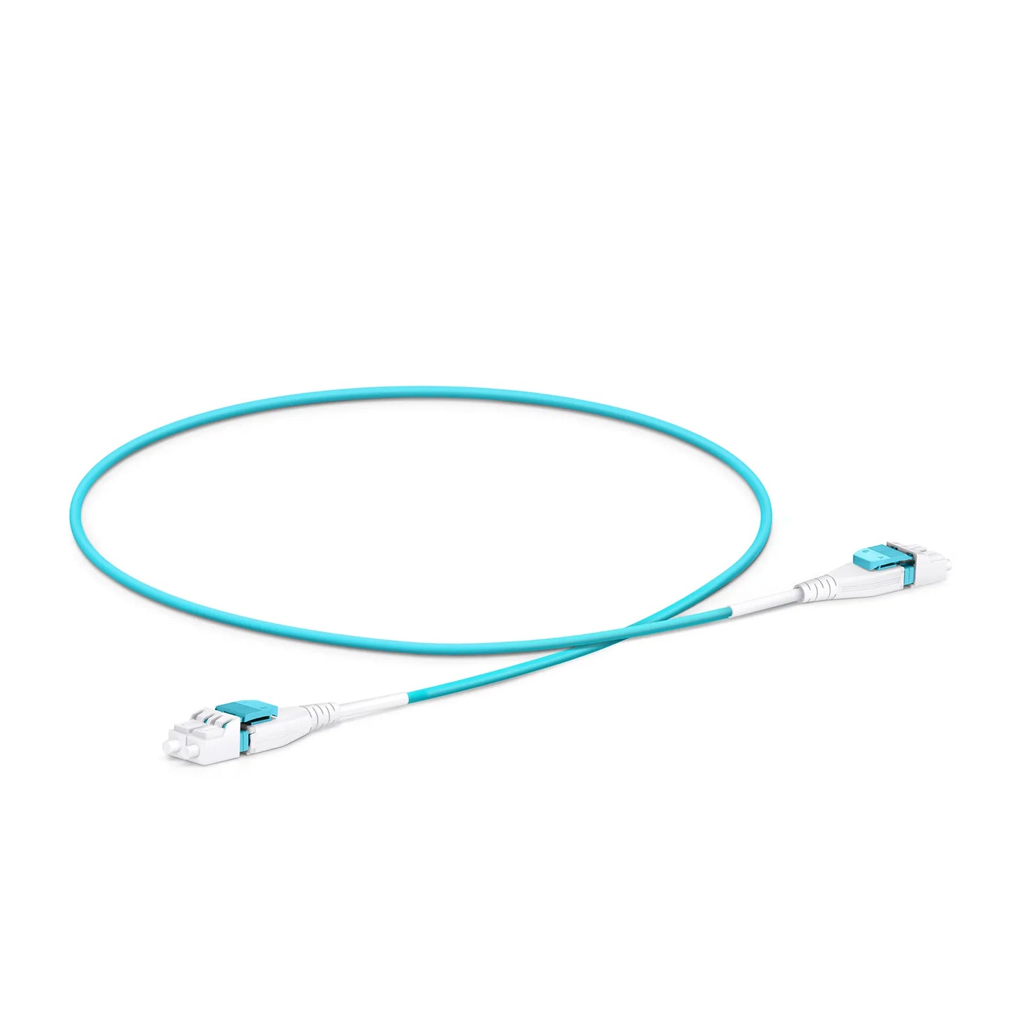 0.5m (1.6ft) Fiber Patch Cable, 2 Fibers, LC UPC Duplex to LC UPC Duplex Flat Clip Uniboot, Multimode (OM4), Riser (OFNR), 2.0mm, Aqua