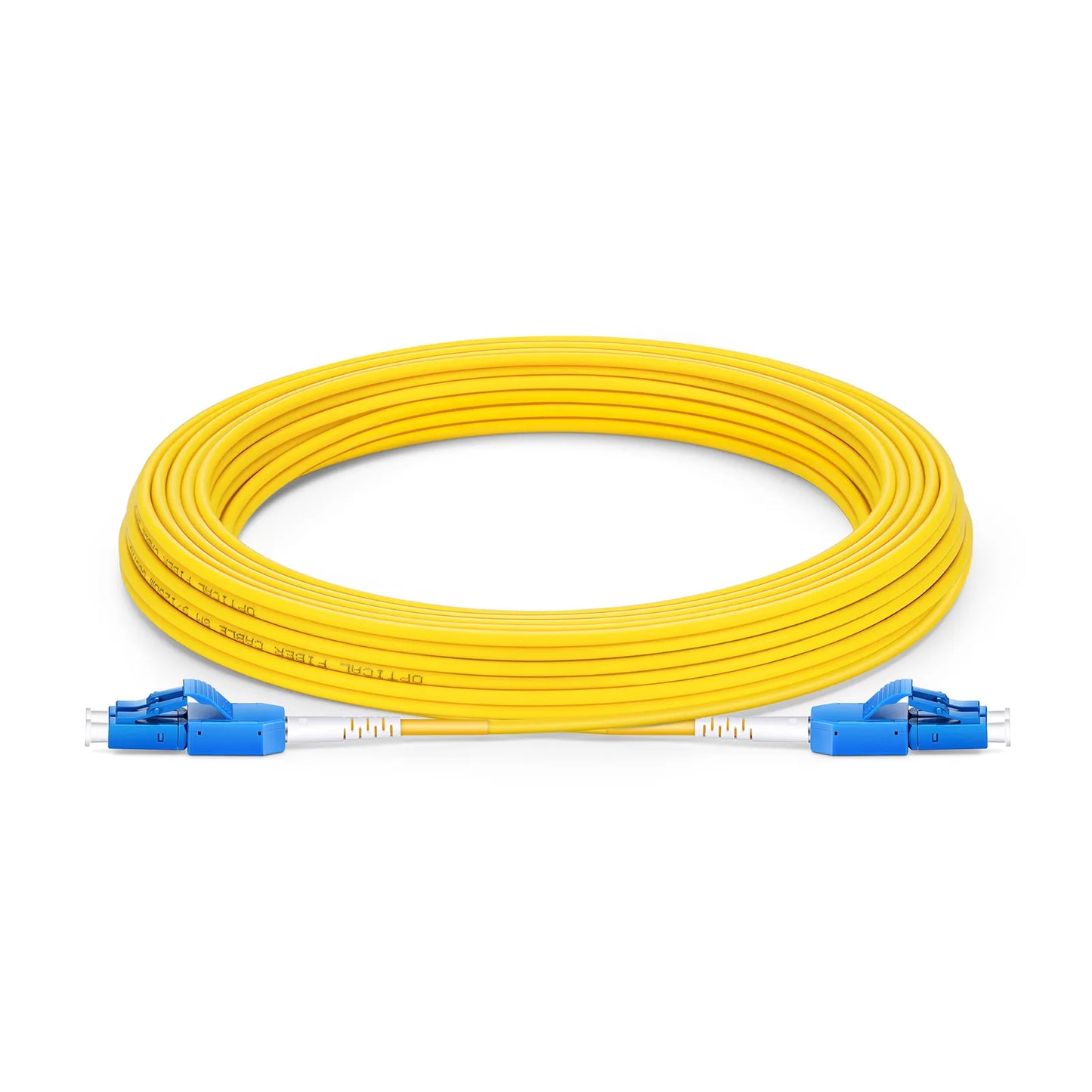 15m (49ft) Fiber Patch Cable, 2 Fibers, LC UPC Duplex to LC UPC Duplex Standard Clip Uniboot, Single Mode (OS2), Riser (OFNR), 2.0mm, Yellow