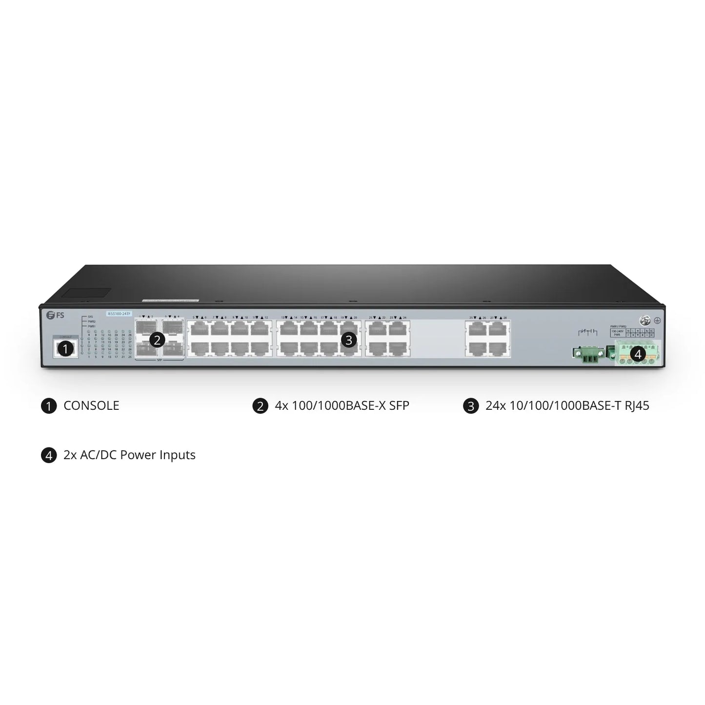 IES5100-24TF, 24-Port Gigabit Ethernet L2+ Managed Industrial Switch, 24 x 10/100/1000BASE-T, with 4 x 1Gb SFP, -40 to 85°C Operating Temperature