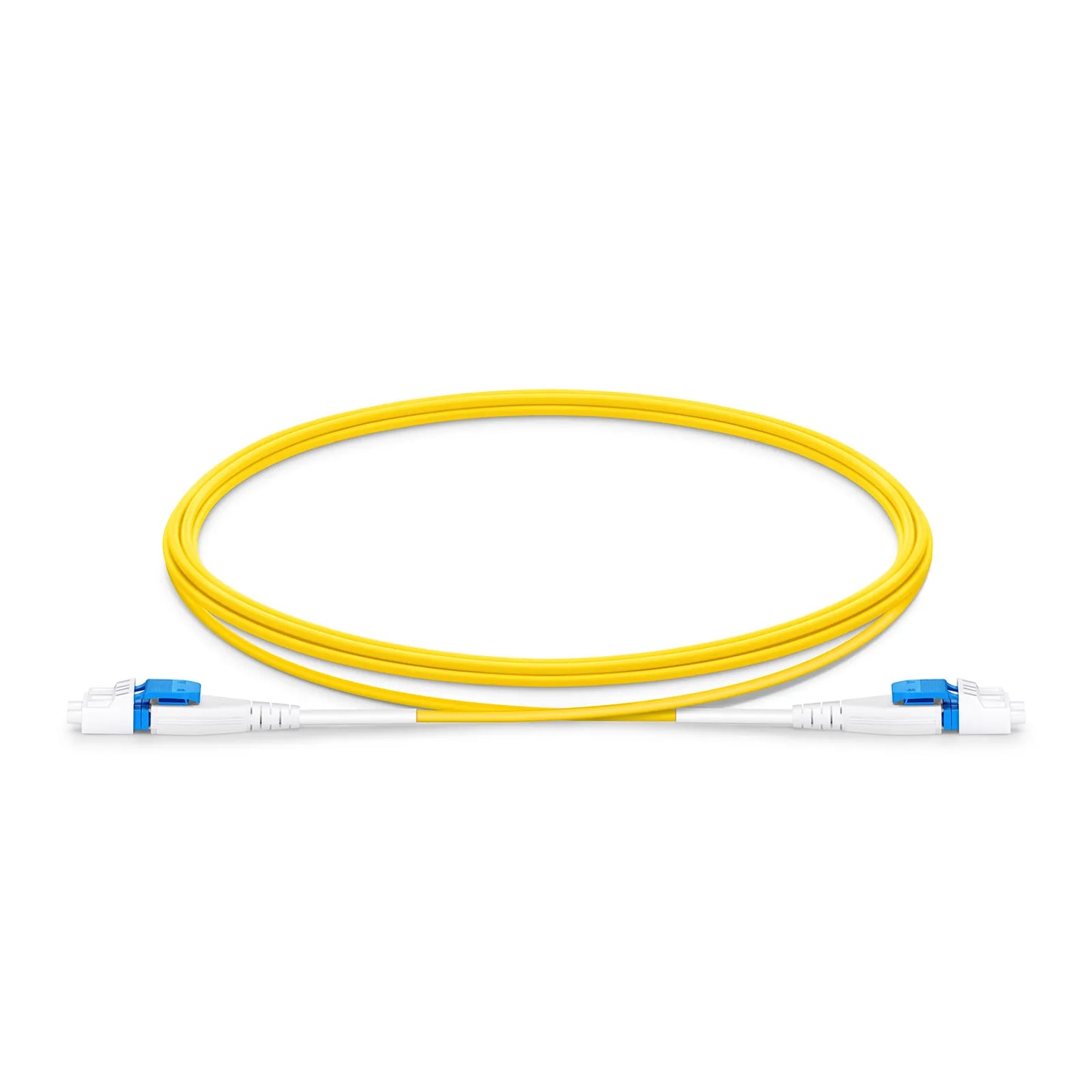 1.5m (5ft) Fiber Patch Cable, 2 Fibers, LC UPC Duplex to LC UPC Duplex Flat Clip Uniboot, Single Mode (OS2), Riser (OFNR), 1.6mm, Yellow