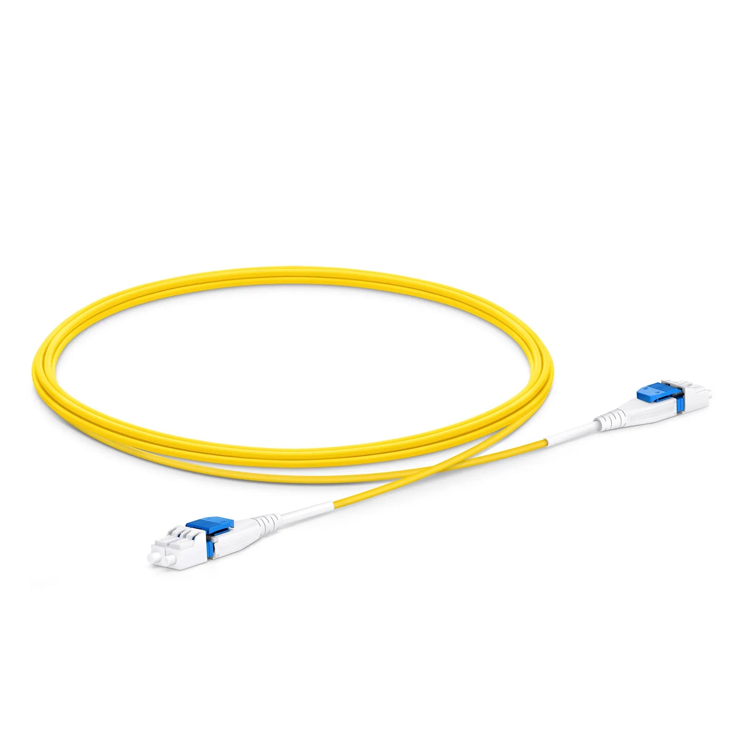 2m (7ft) Fiber Patch Cable, 2 Fibers, LC UPC Duplex to LC UPC Duplex Flat Clip Uniboot, Single Mode (OS2), Riser (OFNR), 1.6mm, Yellow