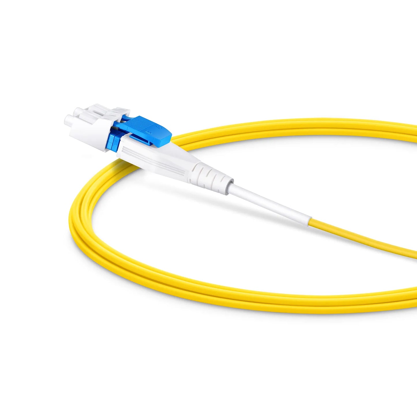 2m (7ft) Fiber Patch Cable, 2 Fibers, LC UPC Duplex to LC UPC Duplex Flat Clip Uniboot, Single Mode (OS2), Riser (OFNR), 1.6mm, Yellow