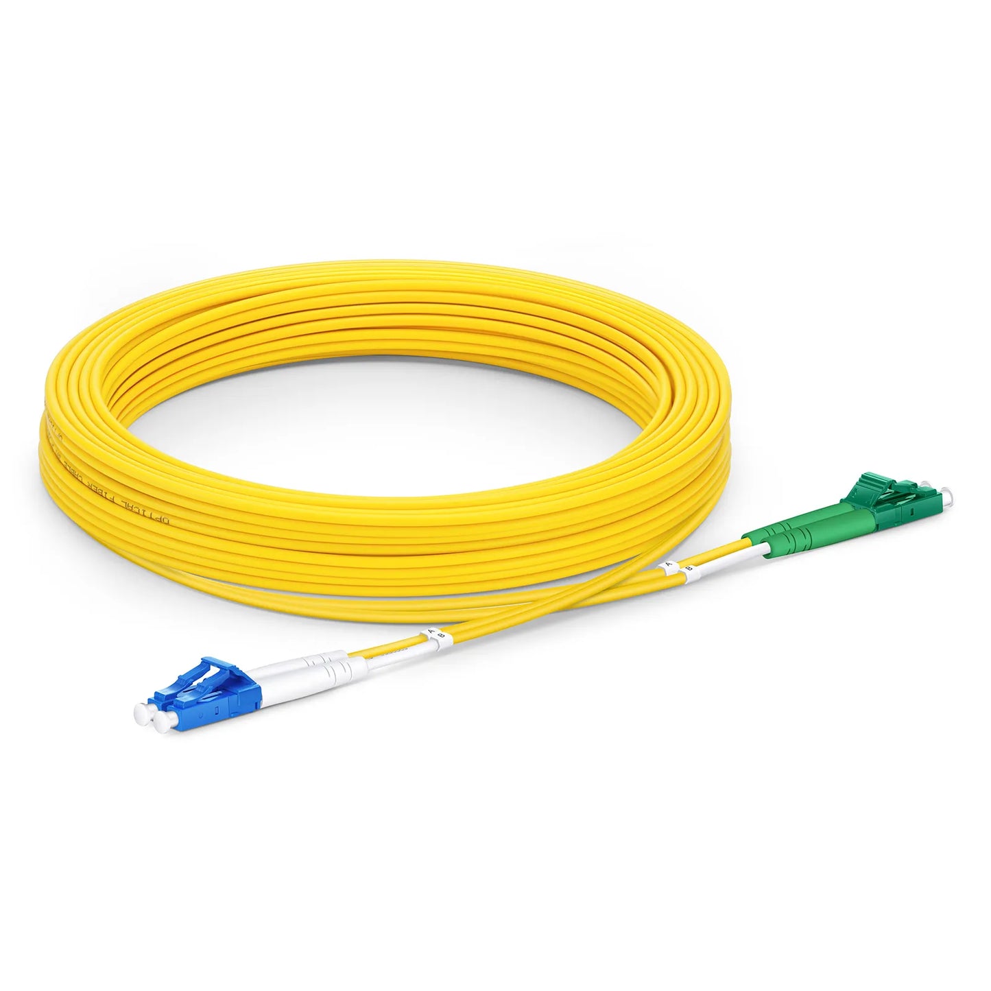 10m (33ft) Fiber Patch Cable, 2 Fibers, LC UPC Duplex to LC APC Duplex, Single Mode (OS2), Riser (OFNR), 2.0mm, Tight-Buffered, Yellow