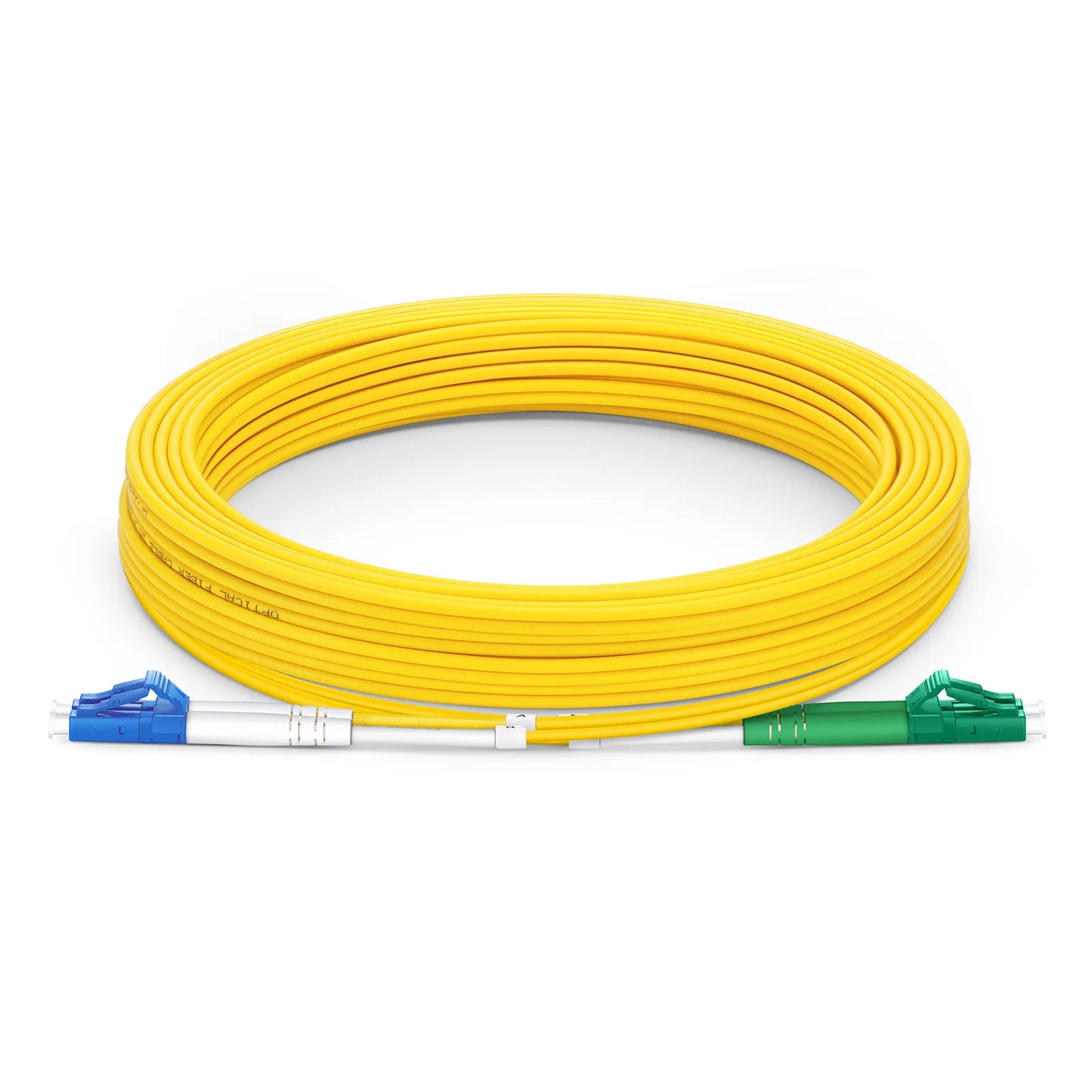 10m (33ft) Fiber Patch Cable, 2 Fibers, LC UPC Duplex to LC APC Duplex, Single Mode (OS2), Riser (OFNR), 2.0mm, Tight-Buffered, Yellow