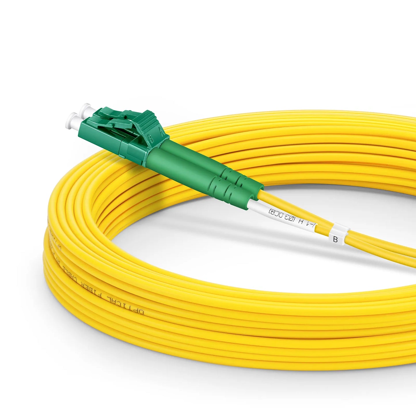 10m (33ft) Fiber Patch Cable, 2 Fibers, LC UPC Duplex to LC APC Duplex, Single Mode (OS2), Riser (OFNR), 2.0mm, Tight-Buffered, Yellow