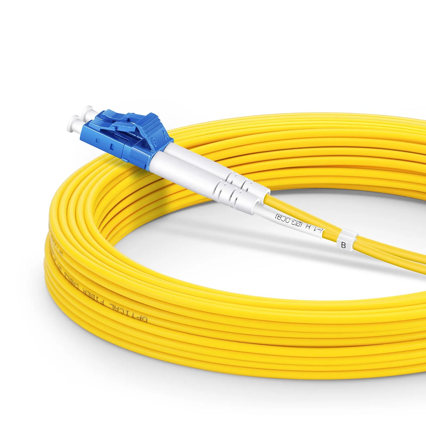 10m (33ft) Fiber Patch Cable, 2 Fibers, LC UPC Duplex to LC APC Duplex, Single Mode (OS2), Riser (OFNR), 2.0mm, Tight-Buffered, Yellow