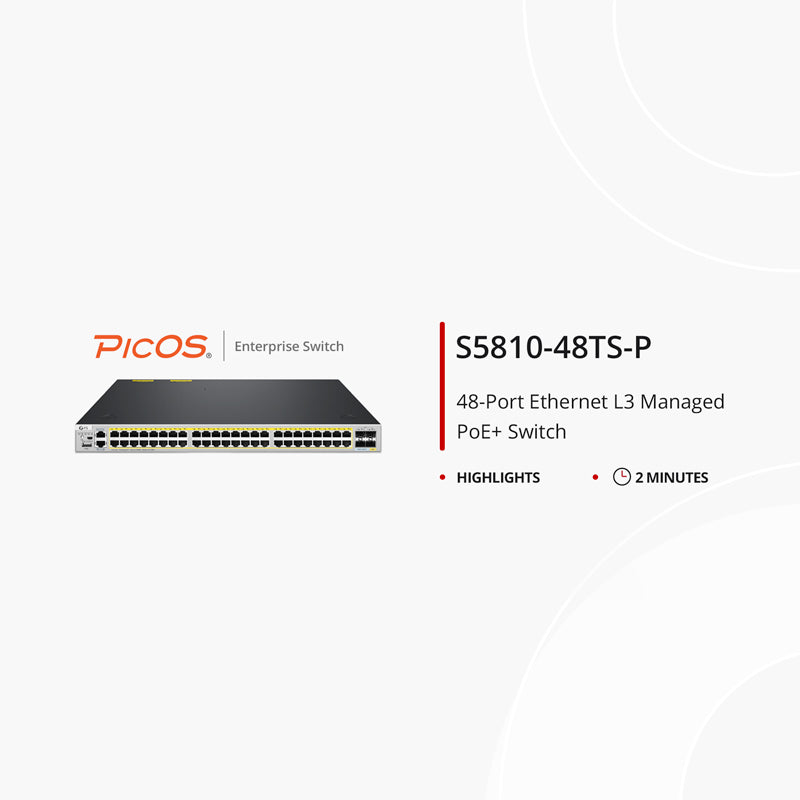 S5810-48TS-P, 48-Port Gigabit Ethernet L3 PoE+ Switch, 48 x PoE+ Ports @740W, with 4 x 10Gb SFP+ Uplinks, PicOS®, Support MLAG, Broadcom Chip