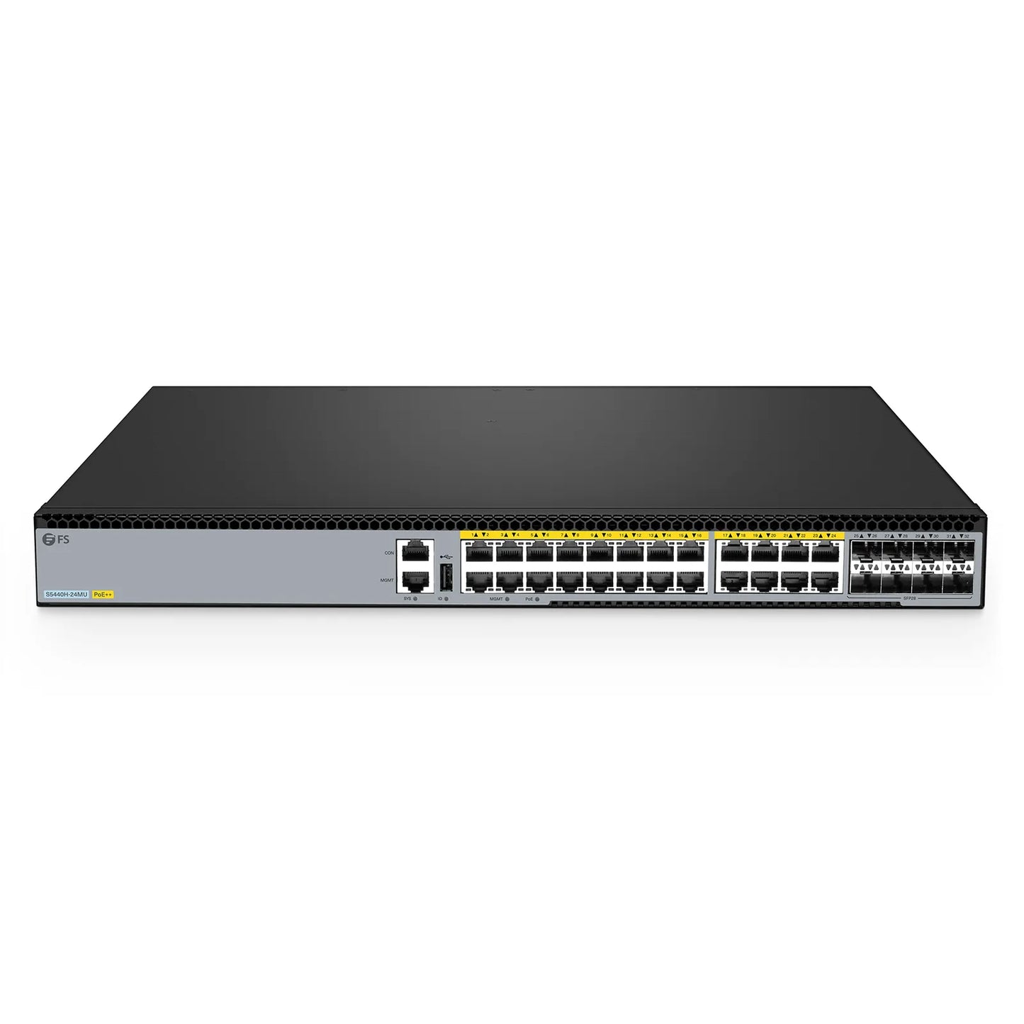 S5440H-24MU, 24-Port Gigabit Ethernet L3 PoE++ Switch, 16 x 2.5Gb PoE++, 8 x 10Gb PoE++ Ports @1000W, with 8 x 25Gb SFP28 Uplinks, Support EVPN-VXLAN & MLAG