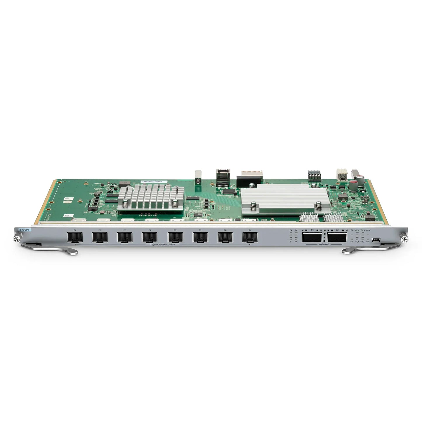 F78CPT, 8-Port Combo OLT Line Card with 8 x XG(S)-PON Combo, 2 x 100G QSFP28 Ports, Broadcom Chip (Without Modules)
