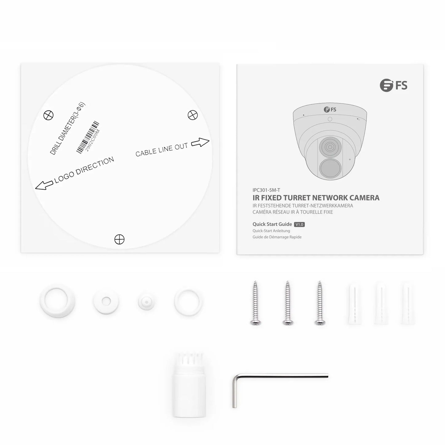 IPC301-5M-T, Super HD 5MP IR Turret Network Camera with Built-in Mic, 98ft Night Vision, Smart Behavior Detection, IP67 Weatherproof PoE Network Camera with Fixed 2.8mm Lens