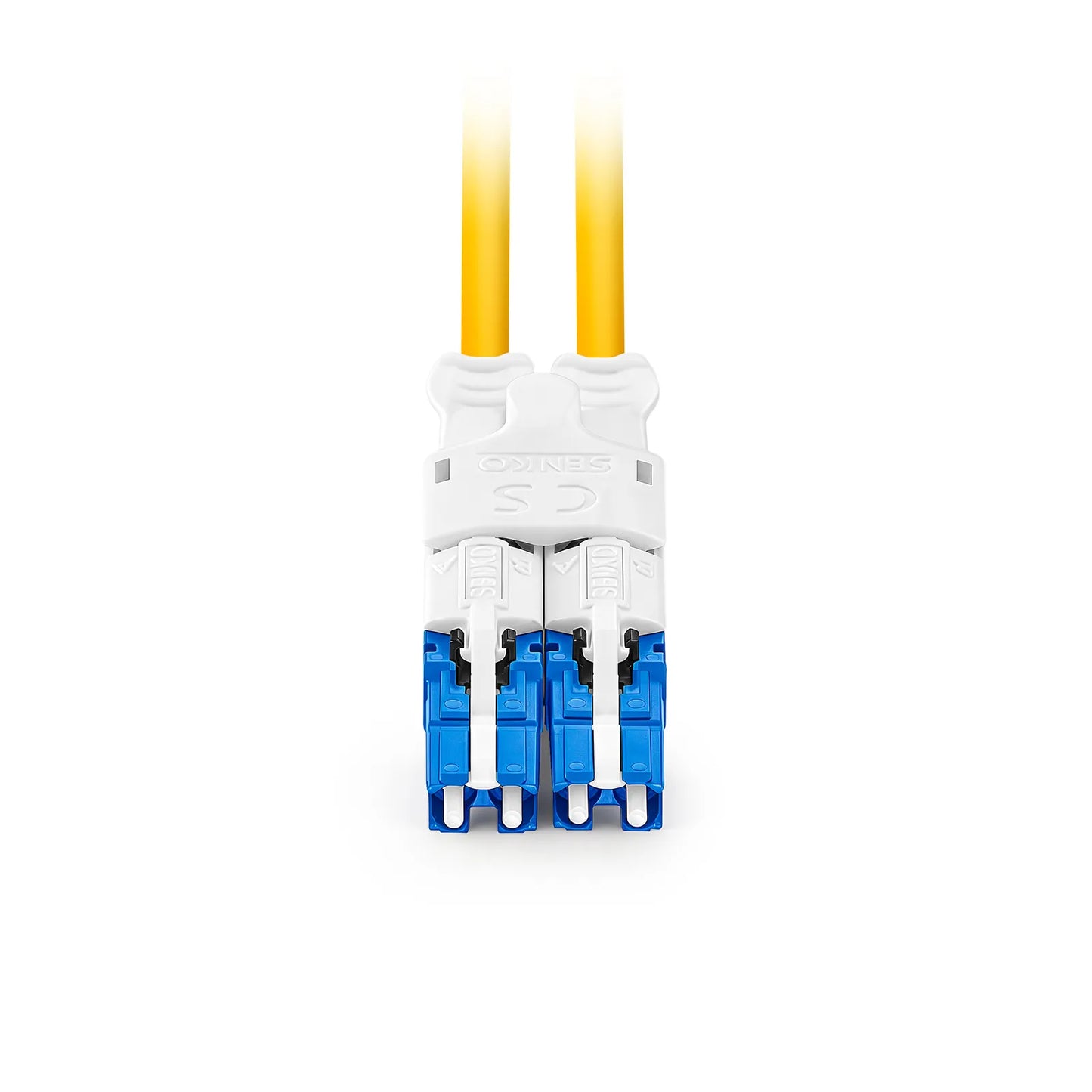 1m (3ft) Fiber Patch Cable, 4 Fibers, 2 x CS™ UPC Duplex to 2 x LC UPC Duplex Flat Clip Uniboot, Single Mode (OS2), Riser (OFNR), 2.0mm, Yellow, for 200/400/800G Network Connection