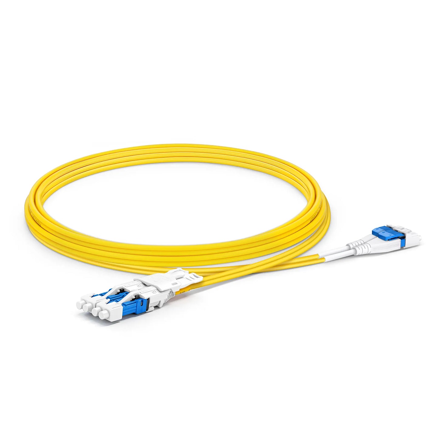 2m (7ft) Fiber Patch Cable, 4 Fibers, 2 x CS™ UPC Duplex to 2 x LC UPC Duplex Flat Clip Uniboot, Single Mode (OS2), Riser (OFNR), 2.0mm, Yellow, for 200/400/800G Network Connection