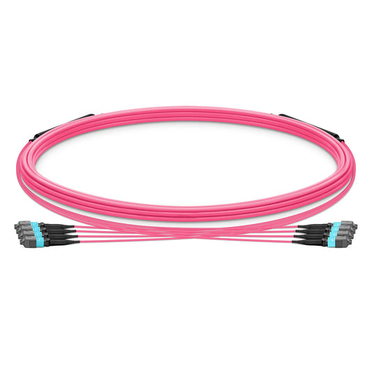 5m (16ft) MTP® Trunk Cable, MTP®-12 UPC (Female) to MTP®-12 UPC (Female), 48 Fibers, Multimode (OM4), Plenum (OFNP), 0.20dB Max, Type B, Double Jacket, Magenta